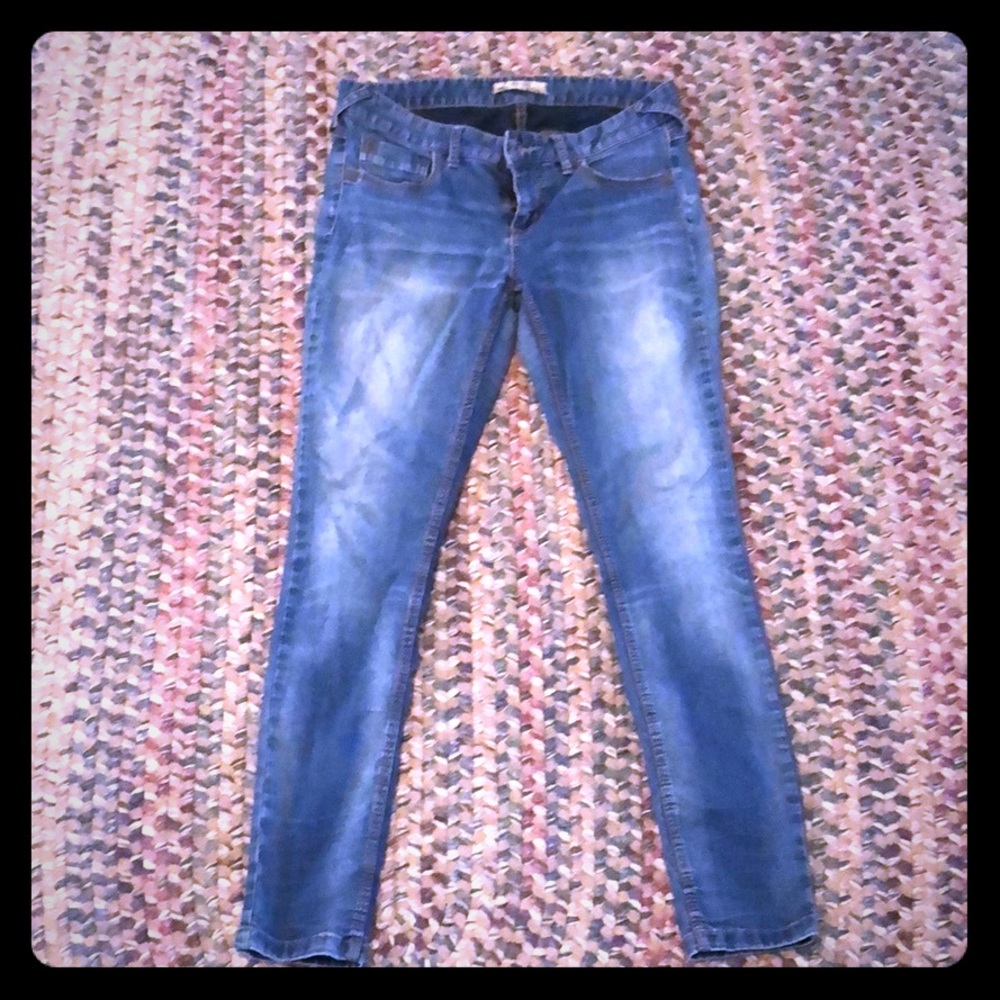 Free people blue jeans with a little white wash.